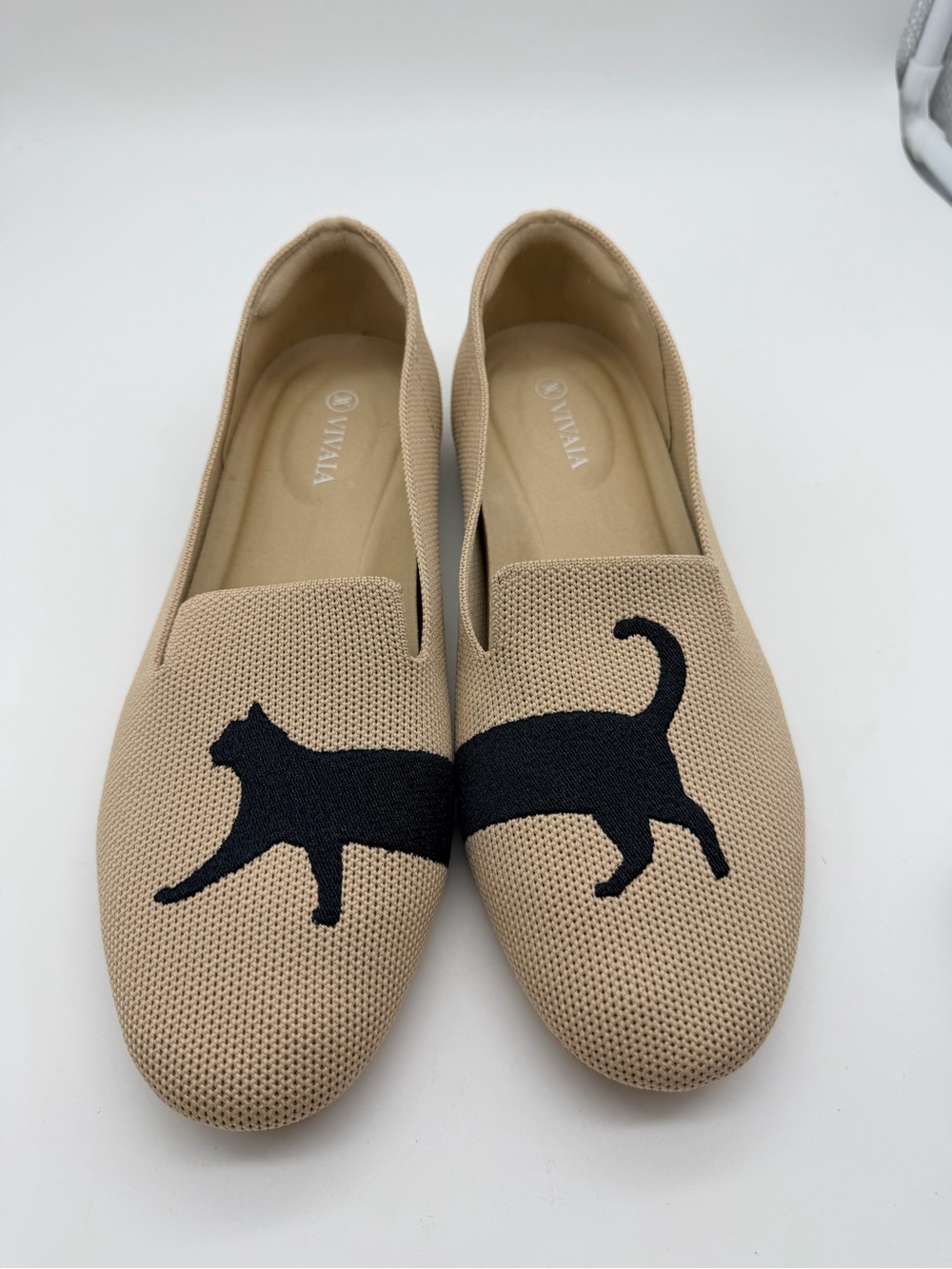 VIVAIA Size 9/40 Black Cat Round Toe Knit Loafers Flats Whimsical Casual Animal